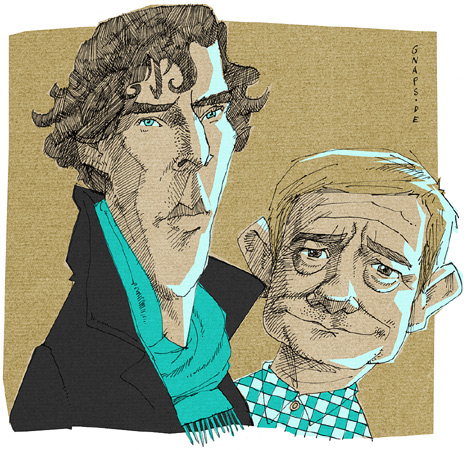 Benedict Cumberbatch, Martin Freeman, SHERLOCK, Caricature, Portrait, BBC